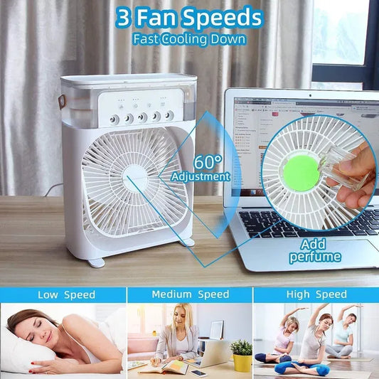Mini Cooler for Room Cooling Portable Mini Fan Cooler with 7 Colors LED Light, 3 Wind Speeds and 3 Spray Modes for Office, Home, Dorm, Travel (Random Color)